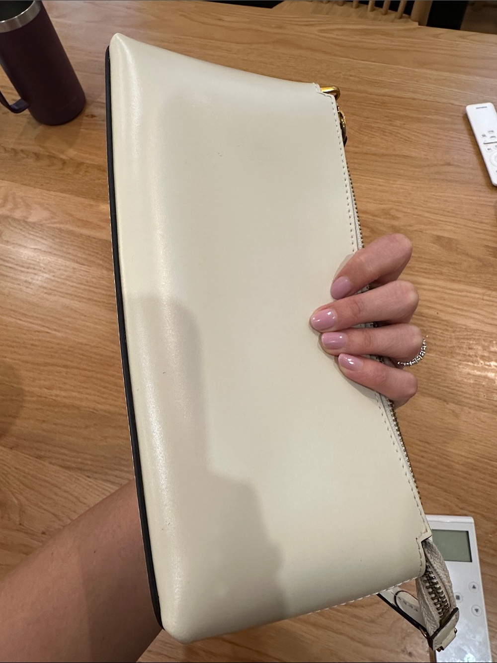 STAUD Cream Leather Top-Zip Shoulder Bag with Gold Hardware - Picture 4 of 8